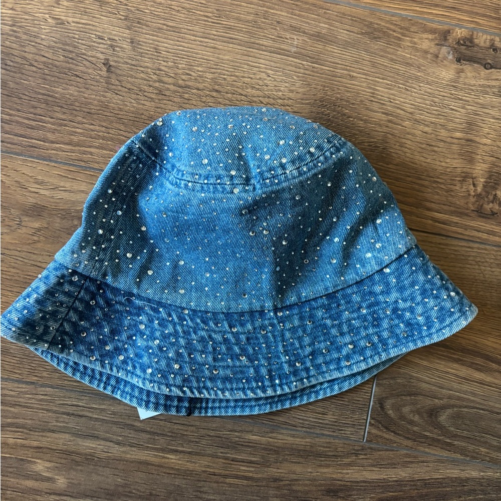 Zara denim bucket hat with rhinestones. Never worn w/tags attached.